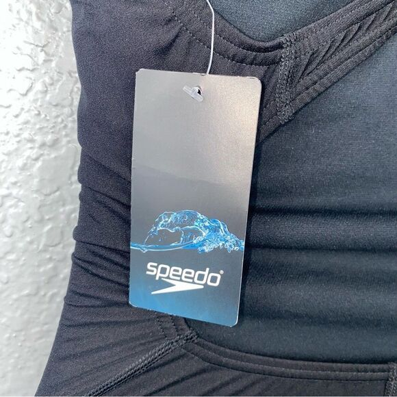 Speedo Womens Scoop Neck Solid Endurance+ One Piece Swimsuit Black 10/36 NWT - Picture 8 of 8